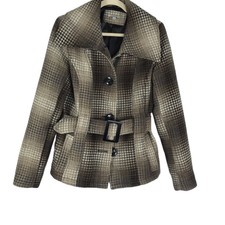 Charlotte Russe Plaid Wool Blend Woven Belted Jacket- Coat Pockets Feminine Sz M