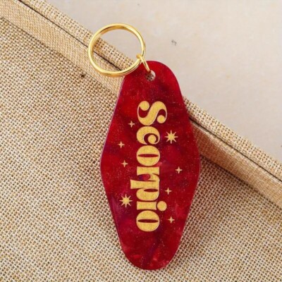Scorpio Constellation Gold Letters Red Keychain Pendant Keychain Purse Gift New