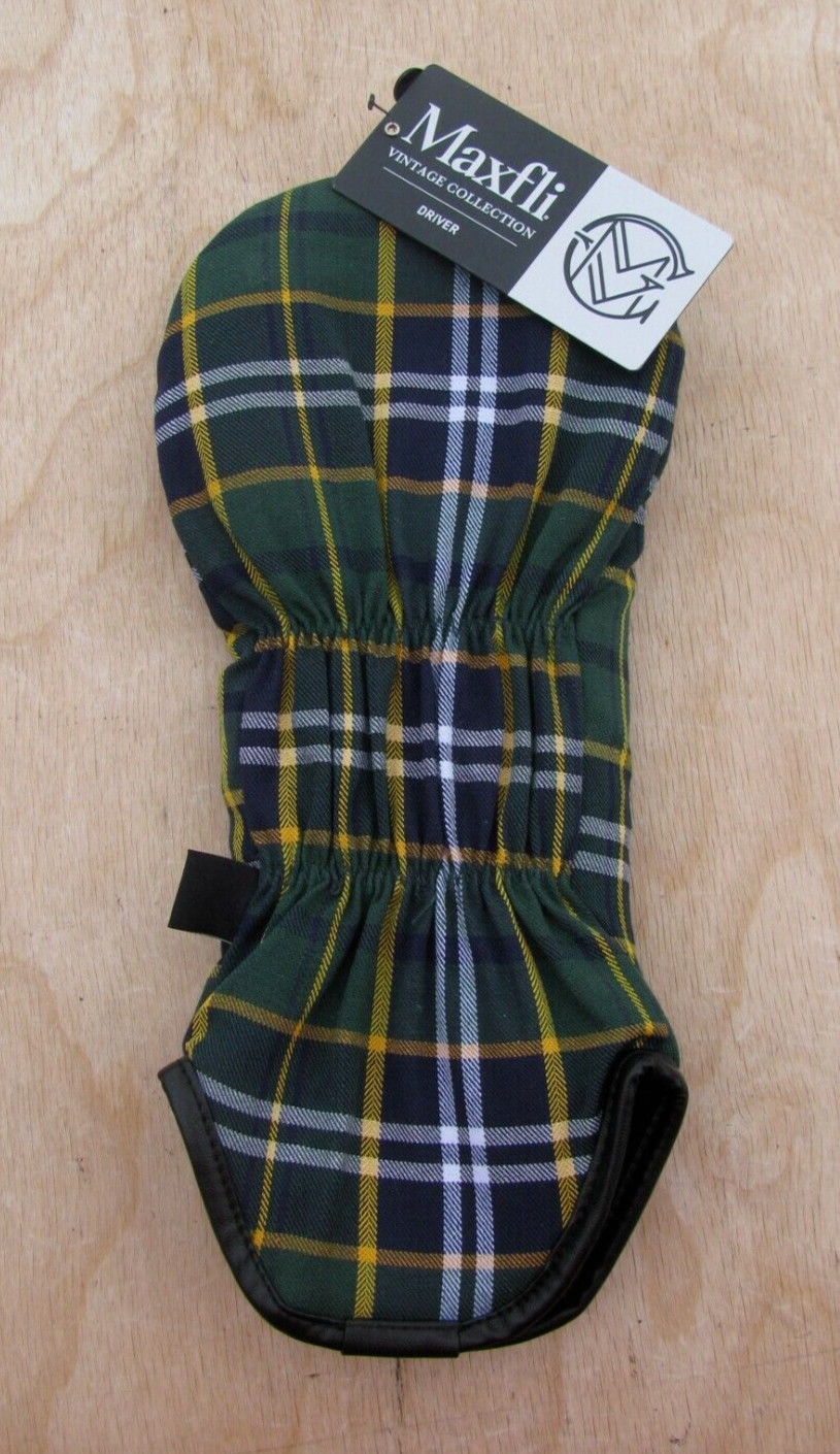 1 BRAND NEW GOLF DRIVER HEADCOVER HEAD COVER PLAID GREEN YELLOW MAXFLI VINTAGE