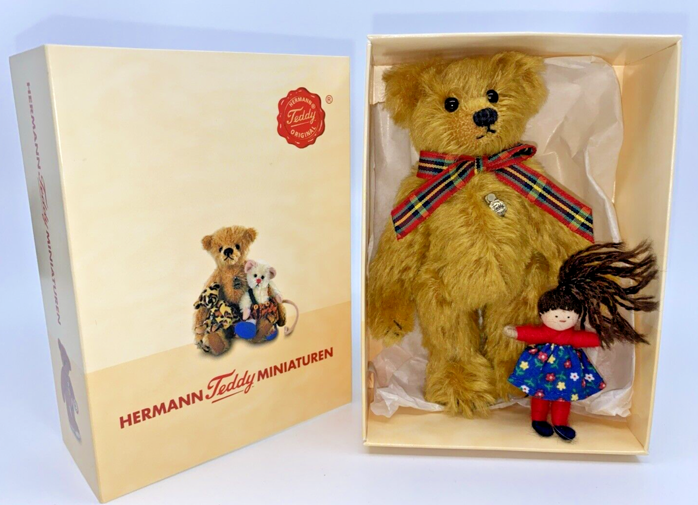 Hermann Teddy Original Ltd Edition Miniature Mohair Bear + Rag Doll - Boxed