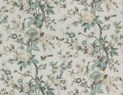 THIBAUT GARDINENSTOFF DESIGN Nemour 3,5 METER BEIGE/AQUA ZAUBERKRAGEN