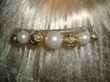 VINTAGE WHITE PEARL AND GOLDEN ROSE SLIDE HAIR COMB