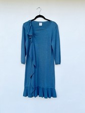 Red Valentino Teal 3/4 Sleeve Wool Blend Dress With Frill Detail & Hem, Sz L