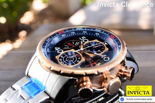 NUEVO Reloj Cronógrafo Invicta Aviator Para Hombres Chapado en Oro Rosa 18K Esfera Azul Taquí S.S - Imagen 3 de 8
