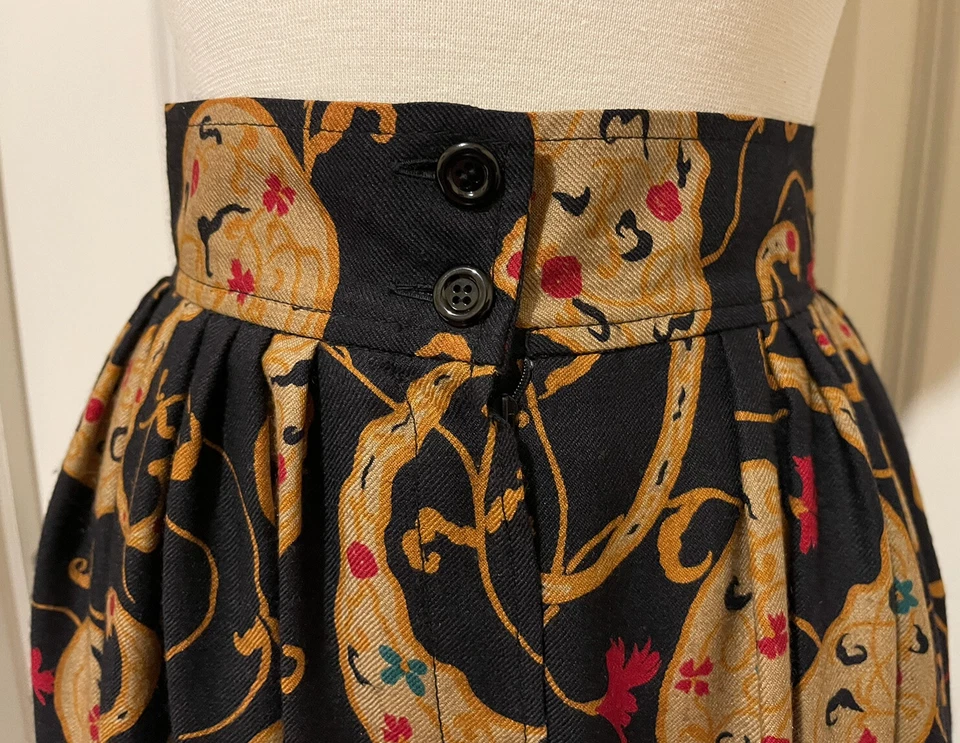 Falda Ungaro Paralela Vintage Plisada Paisley, Talla 10-ESTILO~Hecha en Italia- Foto 2 de 4