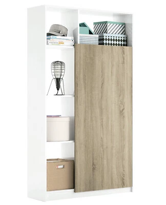 Armario Recibidor con Puerta Estantes y Perchero en Roble y Blanco 180x100x35 cm - Imagen 1 de 3