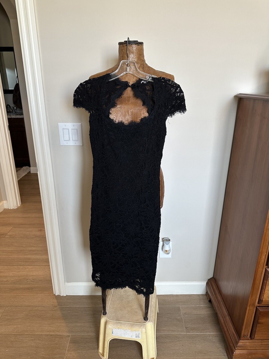 Jump Apparel Black Lace Lined Dress With Round Open Back And Lace Cap  Sleeves | eBay
