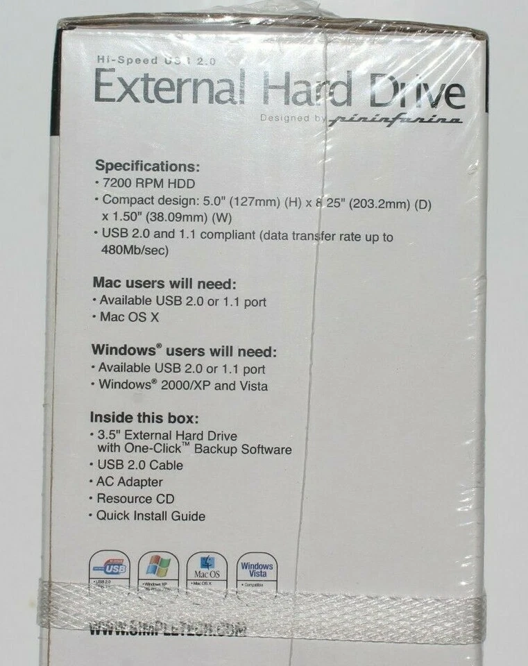 Sealed SimpleTech External Hardrive High Speed USB 2.0 / 1TB  - Image 2 of 3