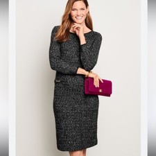 Talbots Women's Midi Tweed Sheath Career Modest Black 12 Petites