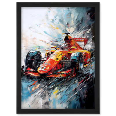 Orange Rennwagen Grand Prix Action Shot Gemälde gerahmt Wandbild Bild Druck A3