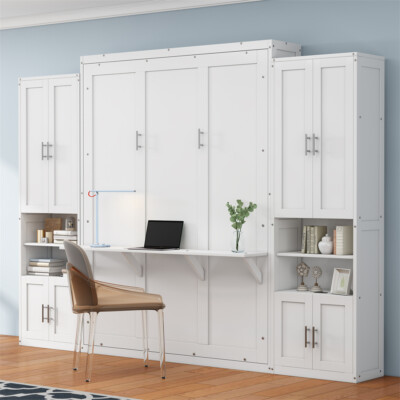 Queen/Full Size Murphy Wall Bed Foldable Bed w/ 2 Side Cabinet Or Desk Combo