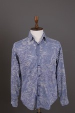 Desigual Regular Blue Striped Jasquard Long Sleeve Button Down Shirt Size L