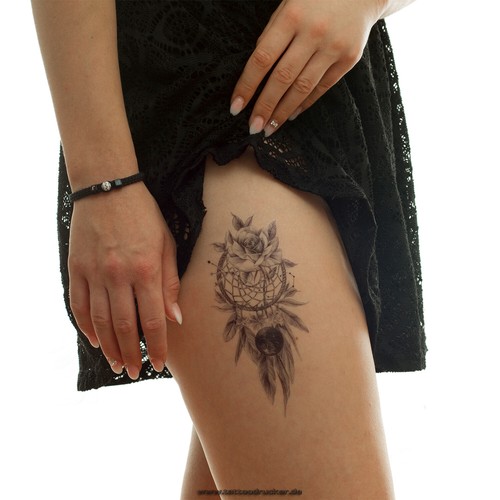 1 x Rosen Traumfänger Tattoo - Motiv in Schwarz - Temporary Tattoo - FF112 (1) - Bild 4 von 4