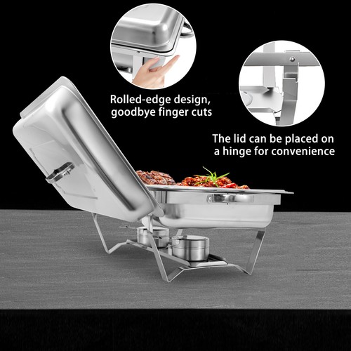 Stainless Steel Chafing Dish Sets 8 QT Catering Chafer Food Warmer 2 pan 6 Pack - Picture 2 of 7