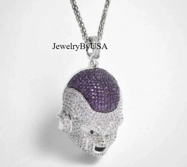 PARA HOMBRES Blanco y Púrpura Circonita Cúbica Jaula Trasera "Frieza" Colgante Personalizado Plata 925 Foto 3 de 4