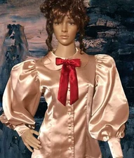 Peter-pan Collar Satin Puff Sleeve Blouse Shirt