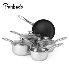 PANBADO 5-Piece Stainless Steel Pan Sets Cookware Set with Tempered Glass Lids