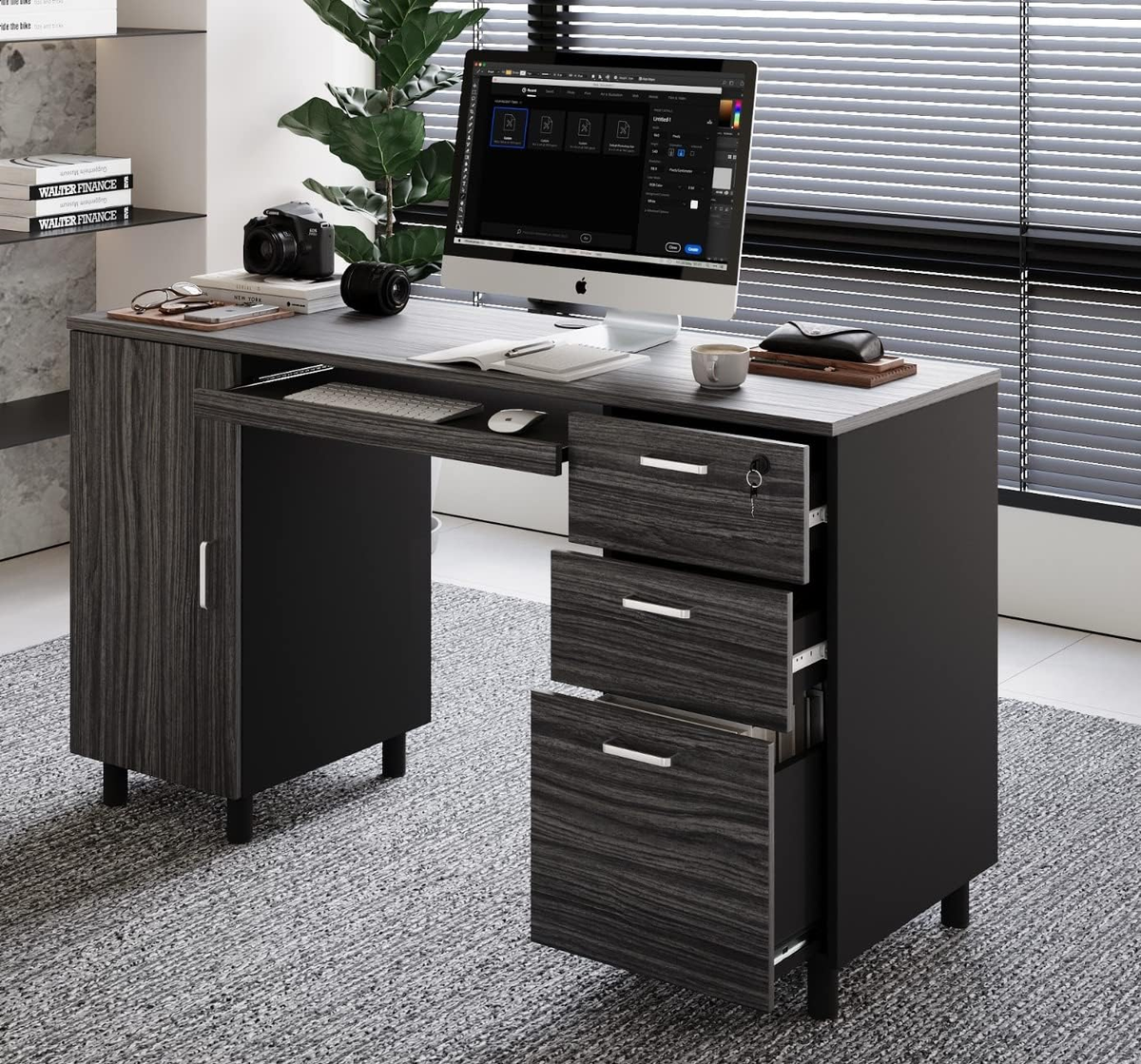Venice Modern Office Desk with Locking Drawers and Keyboard Tray