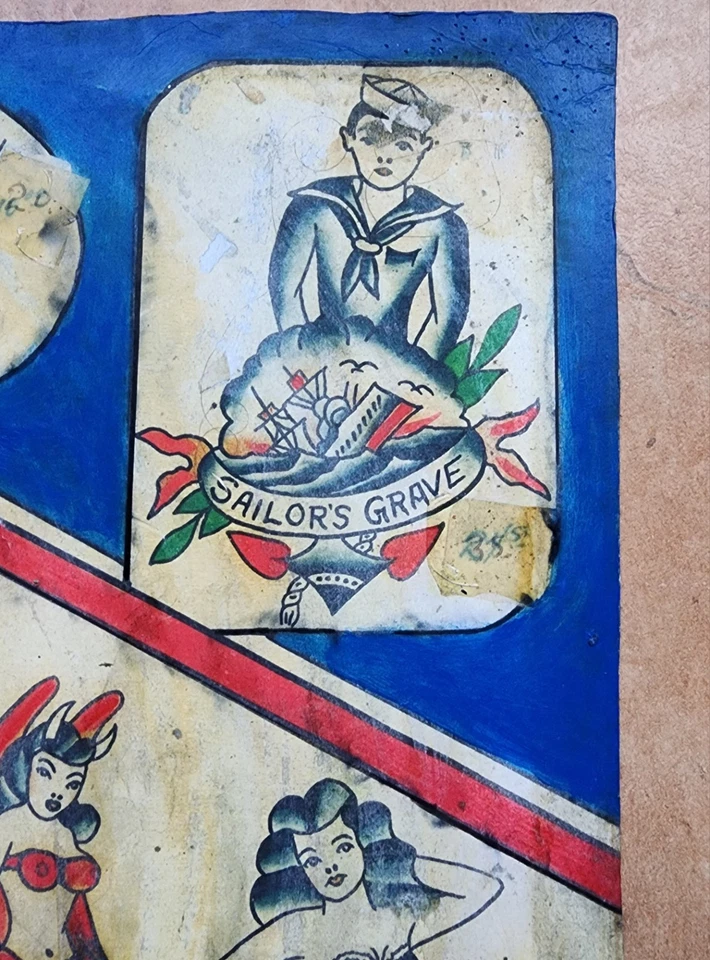 impresión de tienda antigua años 70 bert grimm lucio diablo pinup calavera tatuaje flash 18x24 Foto 2 de 3