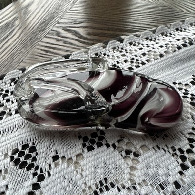 Amethyst   Purple White Swirl Art Glass Flipflop Paperweight 5  Glass Sculpture