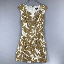 Adrianna Papell Midi Dress Size 4 Floral Print Beige White Sleeveless Fit Flare