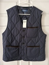 Polo Ralph Lauren Men's Navy Suede-Trim Quilted Vest - Size Medium - 398 MSRP