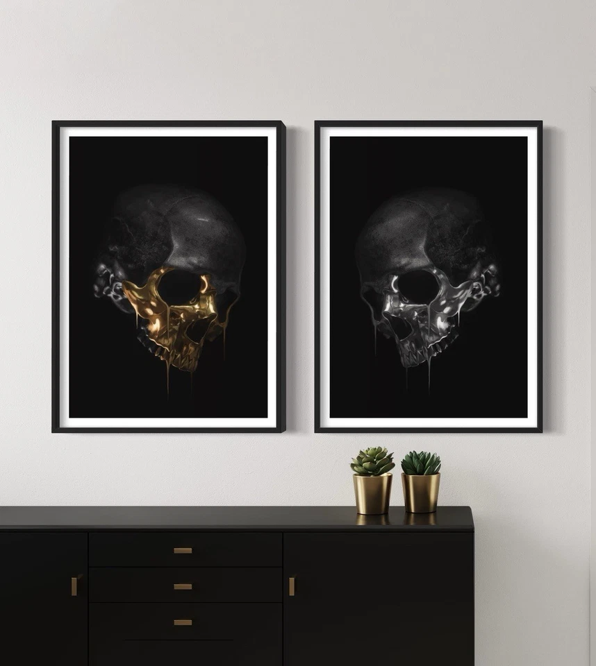 “Decadence & Greed” 66hundred Silver & Gold Skull Matte Black Duo Posters 24x36 - Image 3 of 4