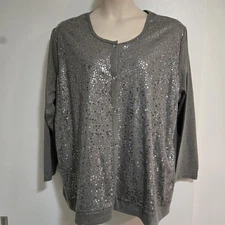 Quacker Factory Sz 3X Gray Sparkle & Shine Sequin Knit Duet Cardigan A218127 NEW