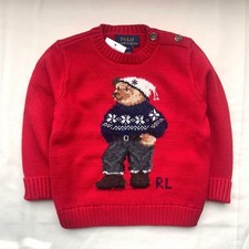 Polo Ralph Lauren Polo Bear Cotton Sweater Baby 18M Red Knit Crew Neck New