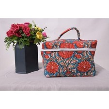Handcrafted Quilted Cosmetic Bag Floral Cotton Makeup Pouch Indian Makeup Bag