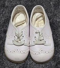 Vintage 90s Small Steps Baby Toddler Shoes Size 4 White Lace Up Oxford