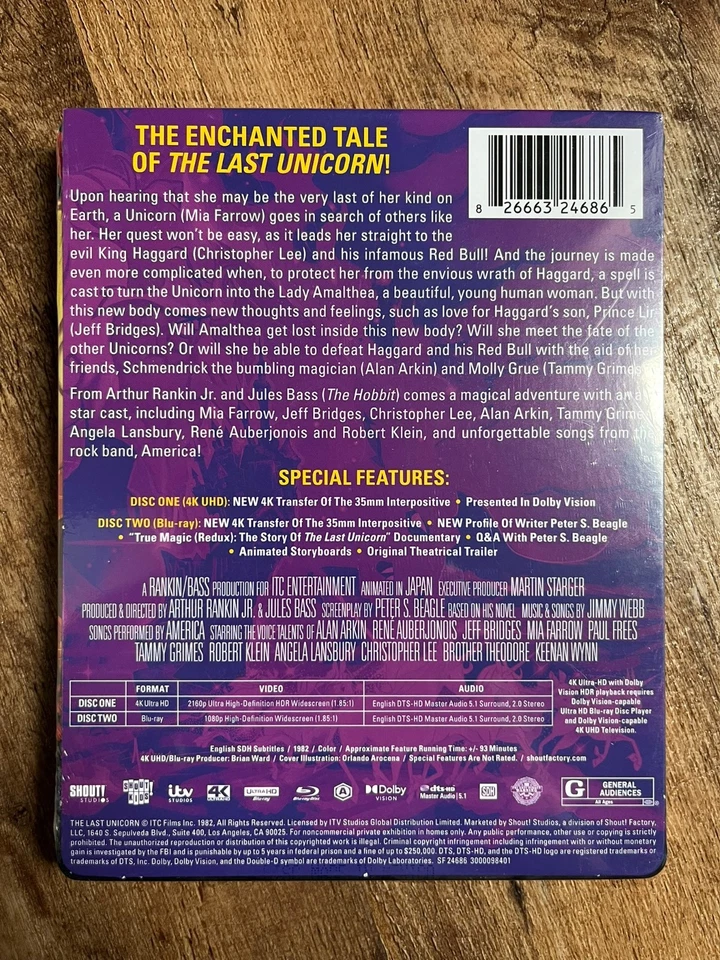 The Last Unicorn w. Steelbook (4K UHD + Blu-ray, 1982, Region Free) *NEW* Foto 2 de 4
