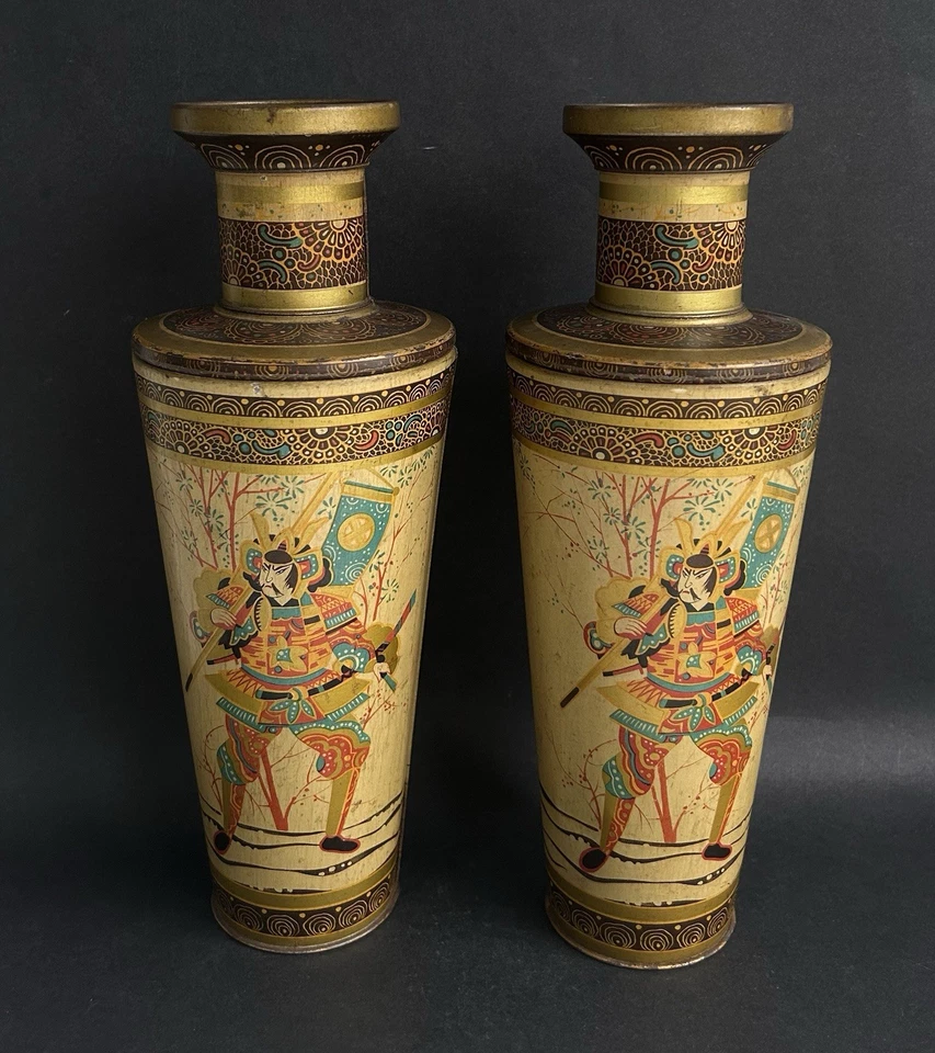 Ancien boîte à thé tôle lithographiée japonisme orientaliste samouraï geisha XIX - Photo 4/4