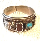 Vtg NAVAJO SIGNED JAMES MASON STERLING SILVER TURQUOISE DARK CORAL RING SZ 9