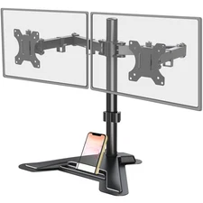  Dual Monitor Stand, Free-Standing Full Motion Monitor Desk Mount Fits 2 Black