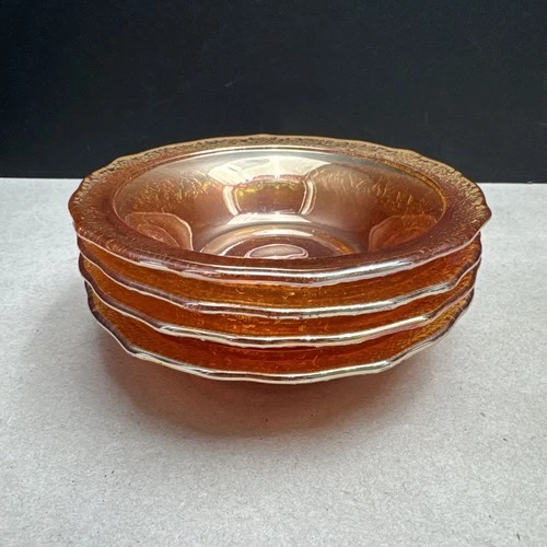 Set of 4 Vtg Federal Glass Iridescent Marigold NORMANDIE 5" Dessert Fruit Bowls