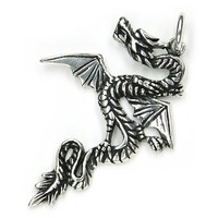 KettenanhäNger Feuer Drache 925 Silber Oxidiert 5Cm AnhäNger Symbol Amulett