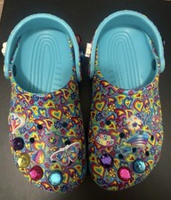 Lisa Frank x Crocs Child Size J4 Aqua Hearts Women s 5-6 Excellent Condition