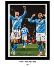 Erling Haaland & Rayan Cherki Hand Signed Man City Photo 16x12 + Verified COA