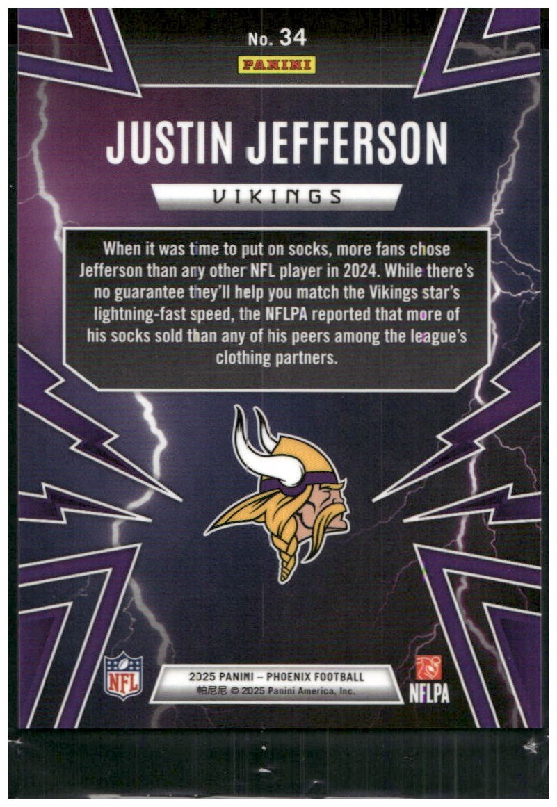 2025 Phoenix THUNDERBIRDS Silver Justin Jefferson #34 Vikings | eBay