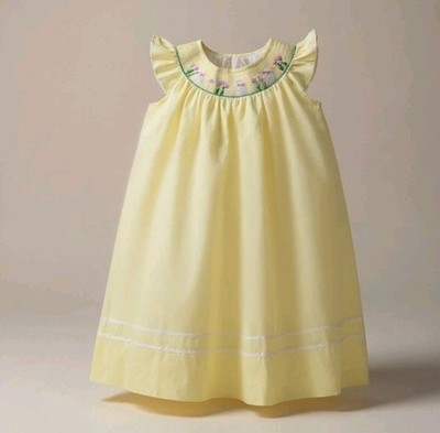 Lil Cactus Size 5Y Yellow Bunny Flower Spring Smocked Dress Flutter Sleeve
