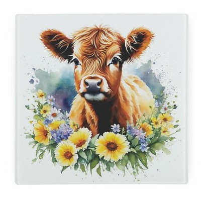 Große & kleine Bauernhoftiere quadratischer Arbeitsplattenschutz/Untersetzer - Highland Calf Geschenke