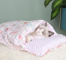 Japanese Cat Bed Warm Cat Sleeping Bag Deep Sleep Cave Winter Removable Pet Hous