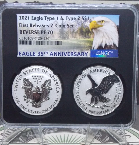 2021 Reverse Proof *DESIGNER* American SILVER Eagle (2 Coin) Set NGC PF70 #126