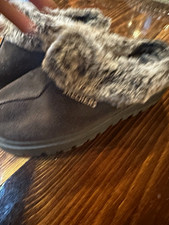 SKECHERS Women's Brown Suede Faux Fur Lined Slip-On Moccasin Slippers 6.5