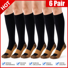 6 Pairs Copper Compression Socks 20-30mmHg Graduated Support Mens Womens S-XXL