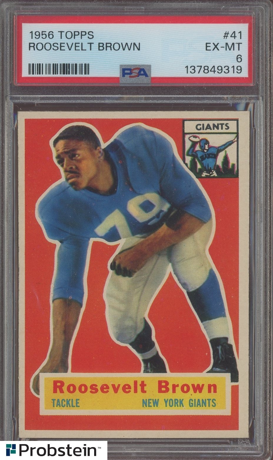 1956 Topps Football #41 Roosevelt Brown New York Giants RC Rookie HOF PSA 6