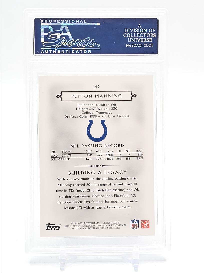 PEYTON MANNING 2011 TOPPS LEGENDS FOOTBALL GOLD COLTS GEM /99 PSA 10 Q5775 view 2