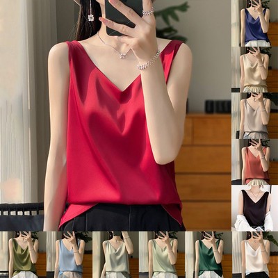 Modisches Damen-Camisole aus Satin mit V-Ausschnitt lockerer Stil perfekt für Ausflüge