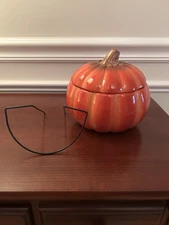 FTD Ceramic Fall Halloween Pumpkin Floral Display Cookie Jar Candy Dish Lid Lift